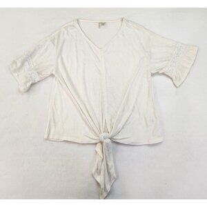 Est 1946 Top Women XS White Boho Festival Romantic Flutter Sleeves Tie Front
